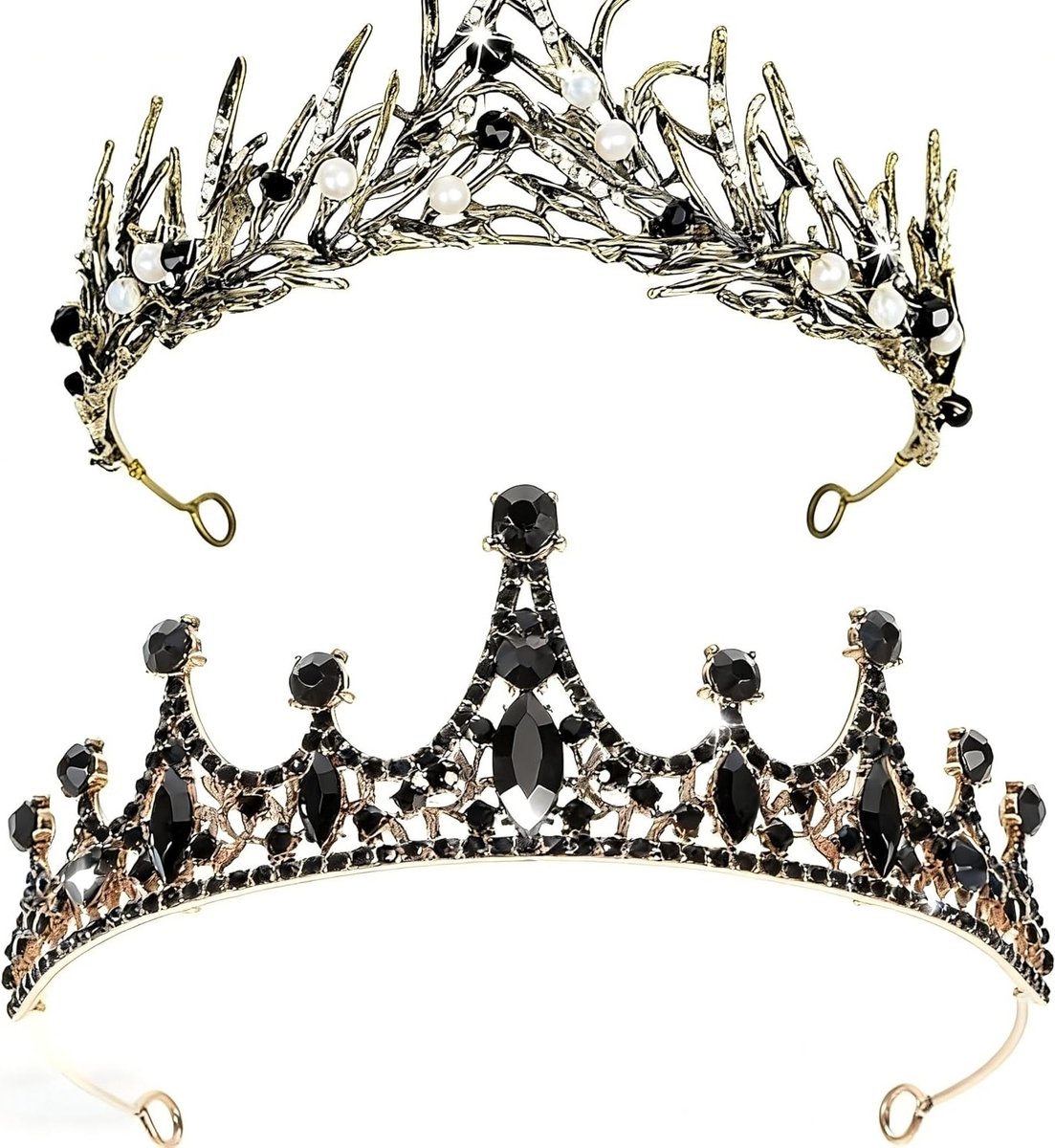 Zwarte Barokke Kroon met Strass - Vintage Elegantie voor Bruiloften, Verjaardagen en Kostuumfeesten, Stijlvol Hoofddeksel voor Bruiden en Modebewuste Vrouwen