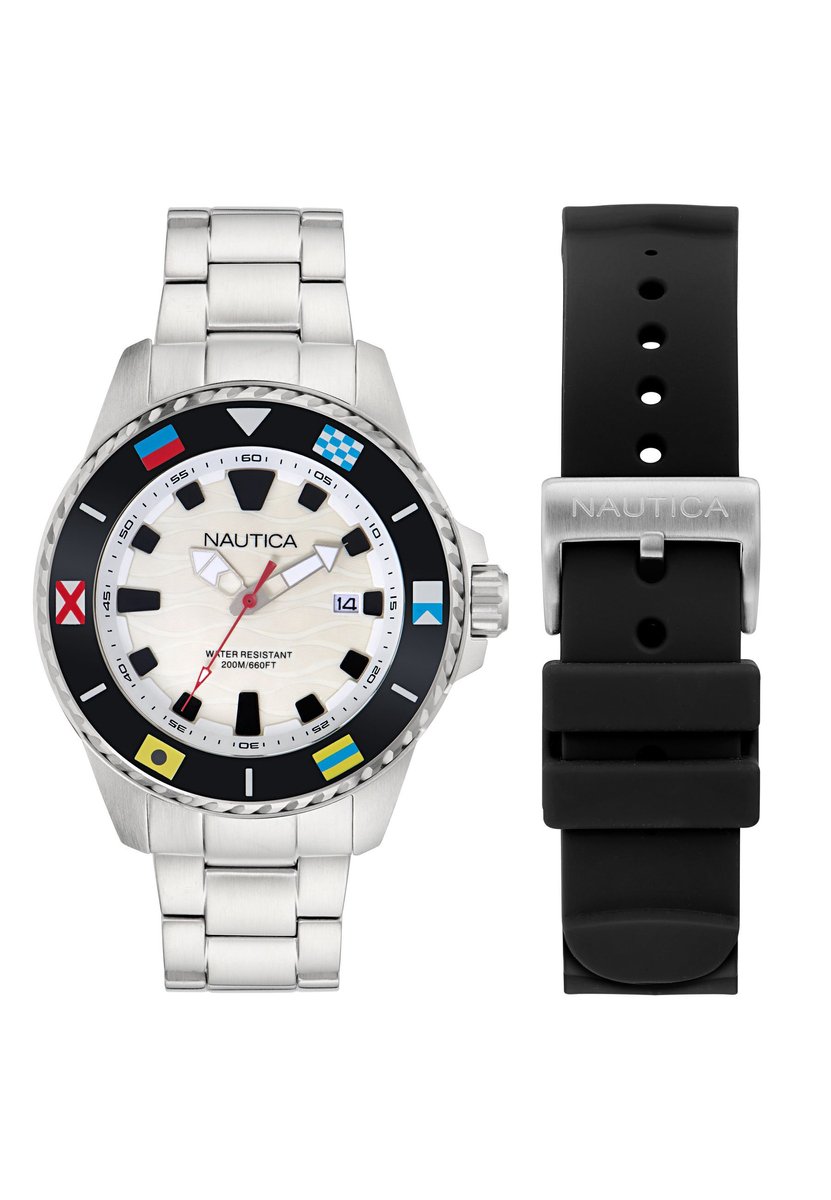 Nautica Nct Sea Dive Quartz Analoog Horloge Edelstaal Kast: 100% Roestvrij Staal | Armband: 100% Roestvrij Staal 47 mm NAPSDS603
