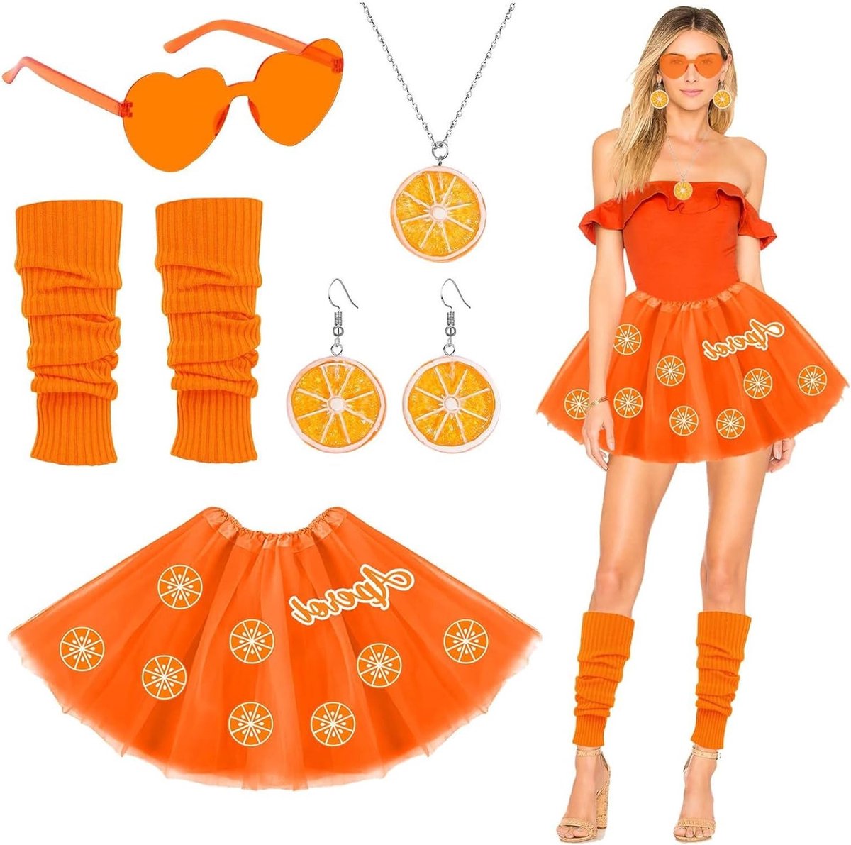 Set van 5 80s Kostuumaccessoires voor Meisjes met Fruitstijl Dangle Oorbellen en Tutu Rokken voor Vrouwen - Perfect voor 80s Carnaval en Feestoutfits