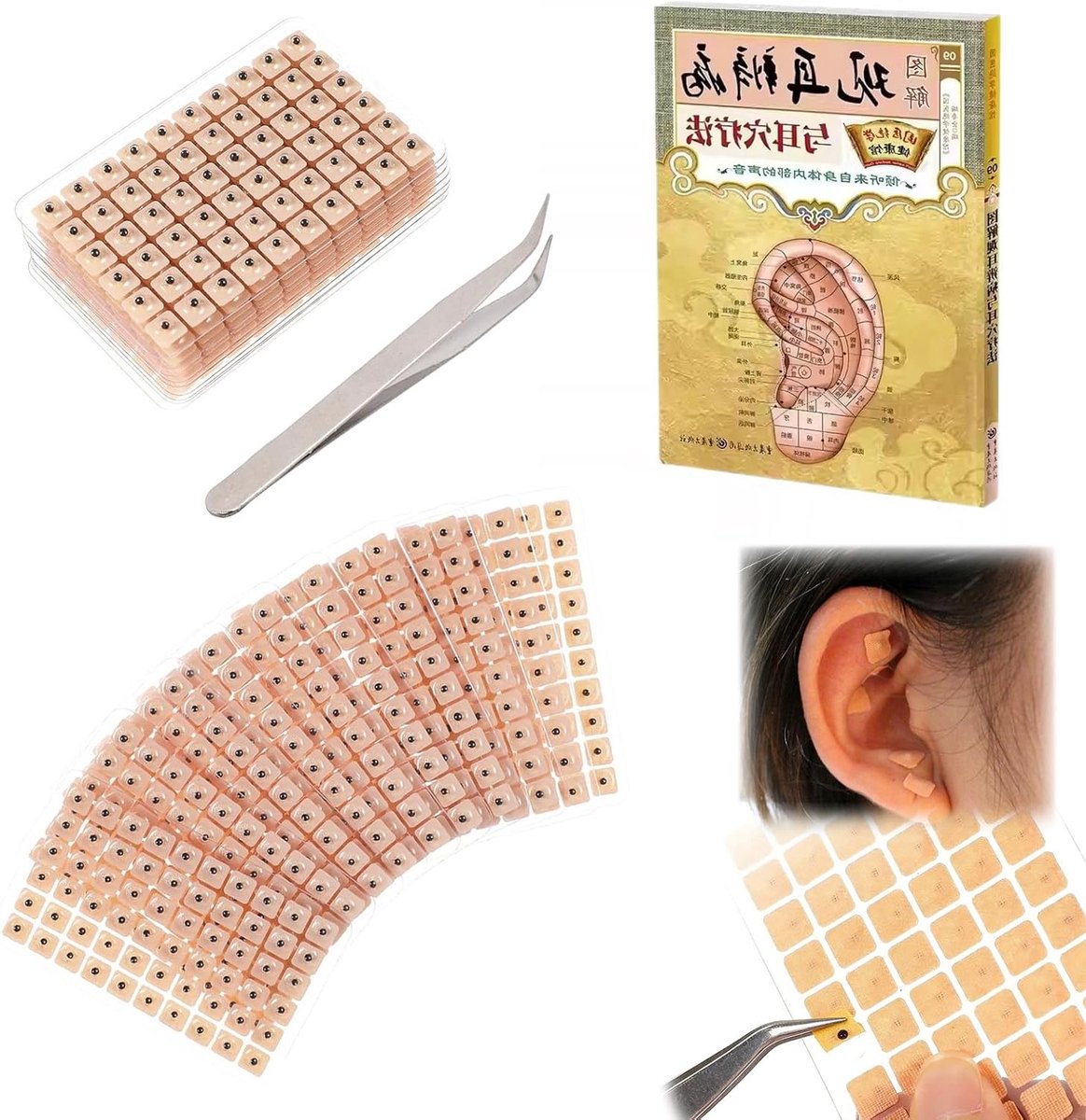 Disposable Oor Massage Stickers – 1200 Stuks Acupunctuur Zaadjes Set met Pen en Kaart voor Thuisgebruik – Verbeter Je Gezondheid met Ooracupunctuur en Ontspanningstechnieken