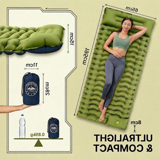 Ultralight Campingmat voor Volwassenen en Kinderen, Compact Opblaasbare Isolatiemat voor Buiten, Ideaal voor Hiking en Strandactiviteiten van Merkloos — afbeelding 3
