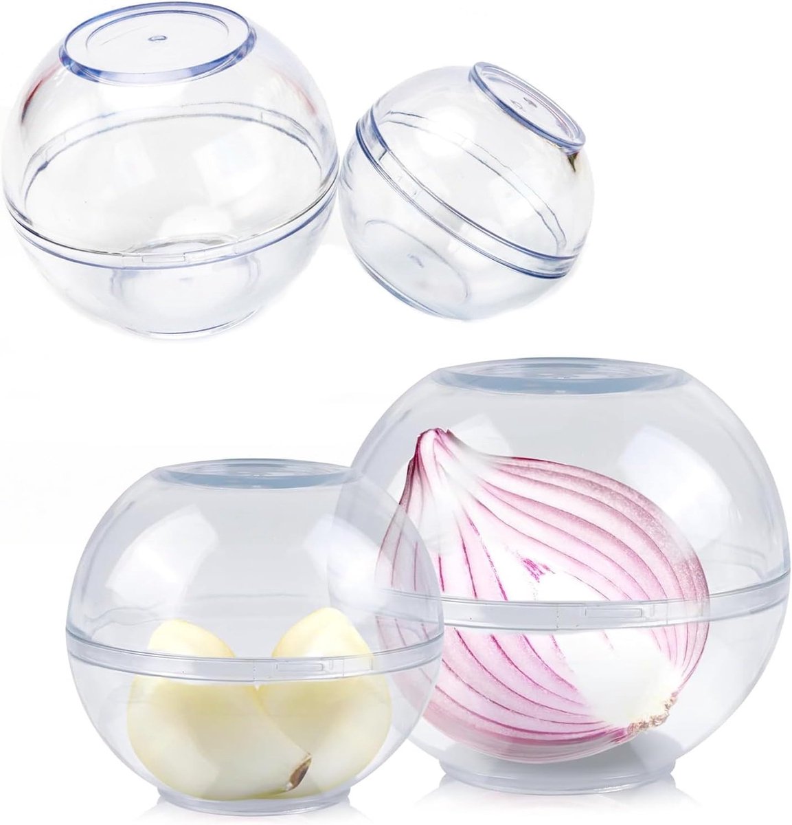 Vershoudballen voor knoflook en uien - Set van 4, stapelbaar, Ø 7 en 9 cm