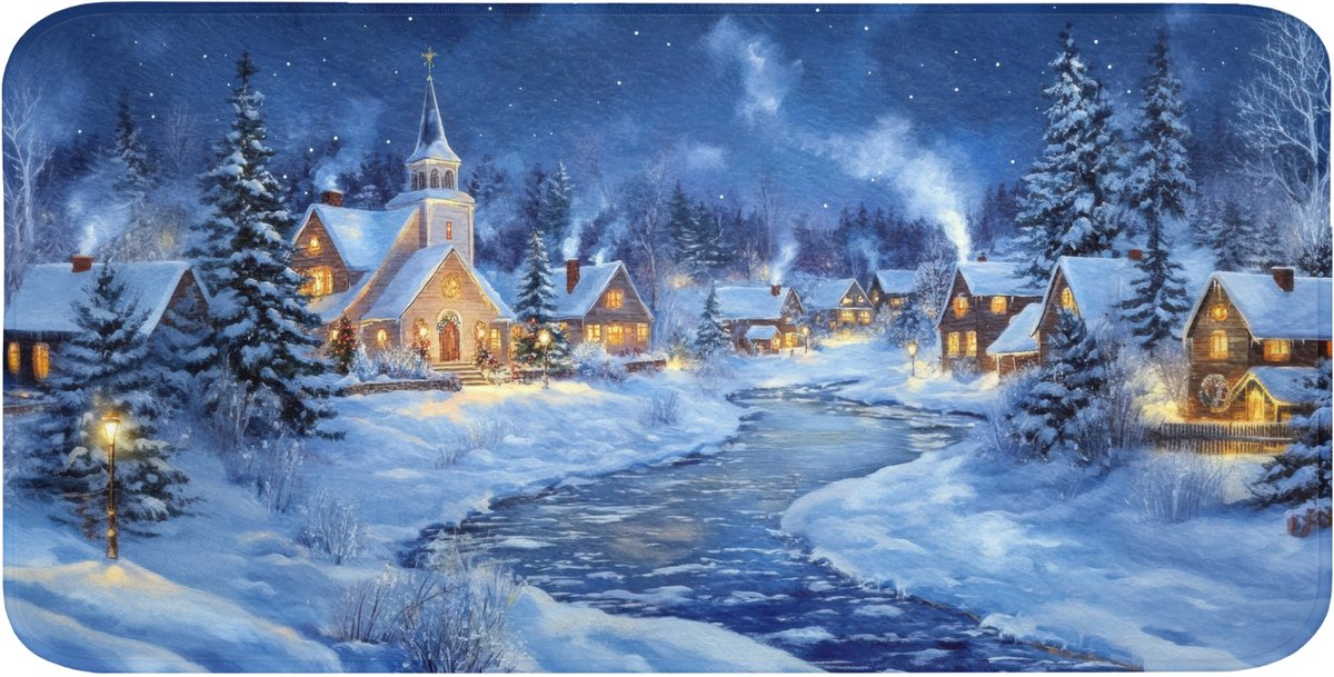 Badmat 120x60 cm - Antislip - Winteravond - Kerstdorp - Donker - Badmatten voor badkamer - Badkamermat - Douchemat - Badkamer mat
