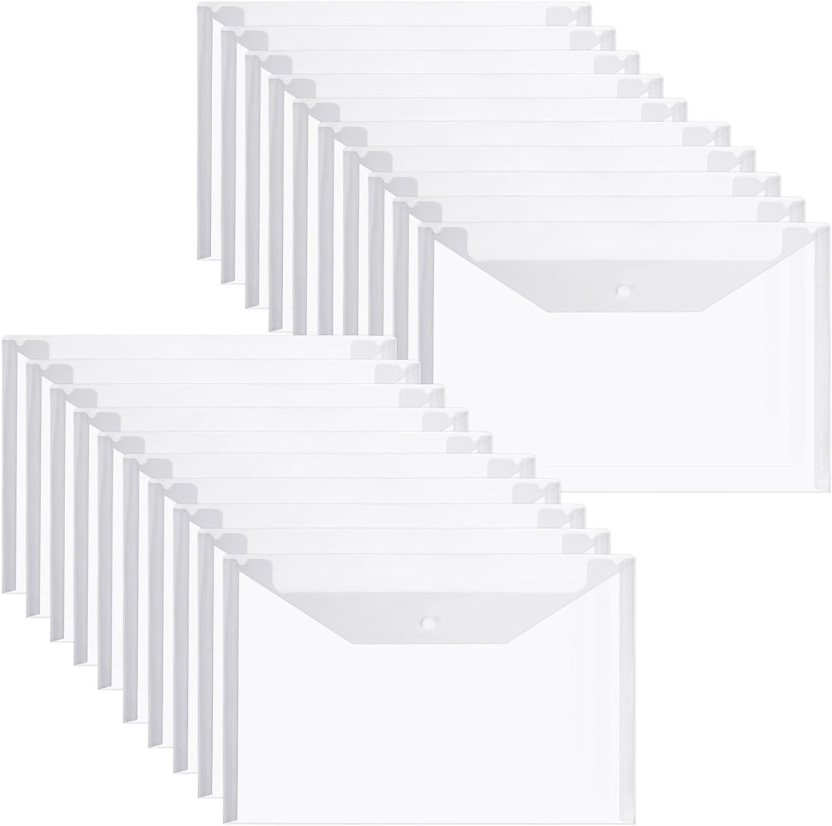 Pack van 20 Document Compartimenten, A4 Documentenmap, Transparante Plastic Hoezen met Knop voor het Organiseren van Documenten en Bedrijfsrecepten
