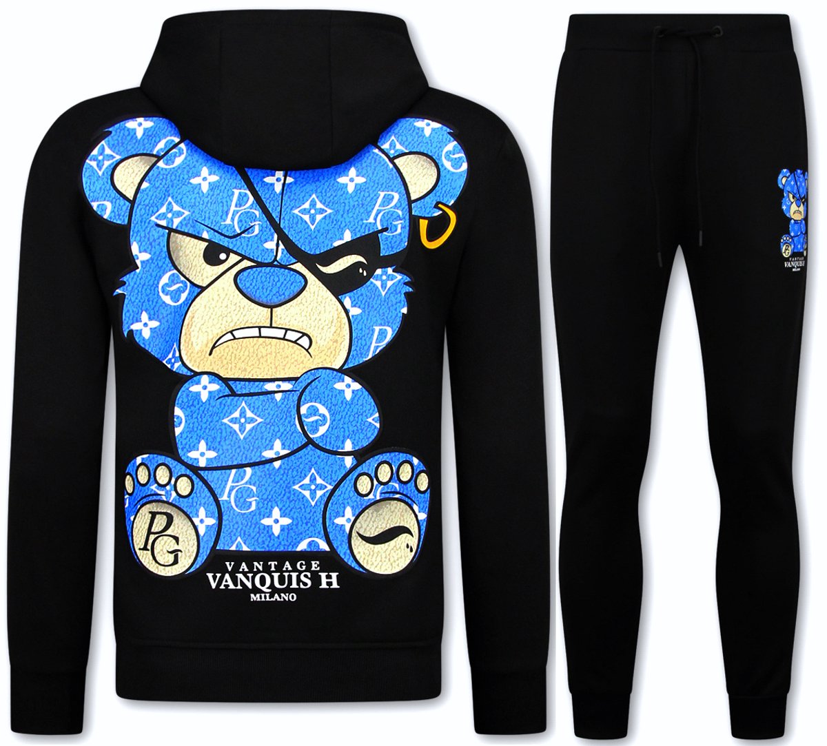 Trainingspak Heren - Joggingpak Heren Volwassenen - Teddy Bear Huispak Heren - 6052- Zwart/Blauw
