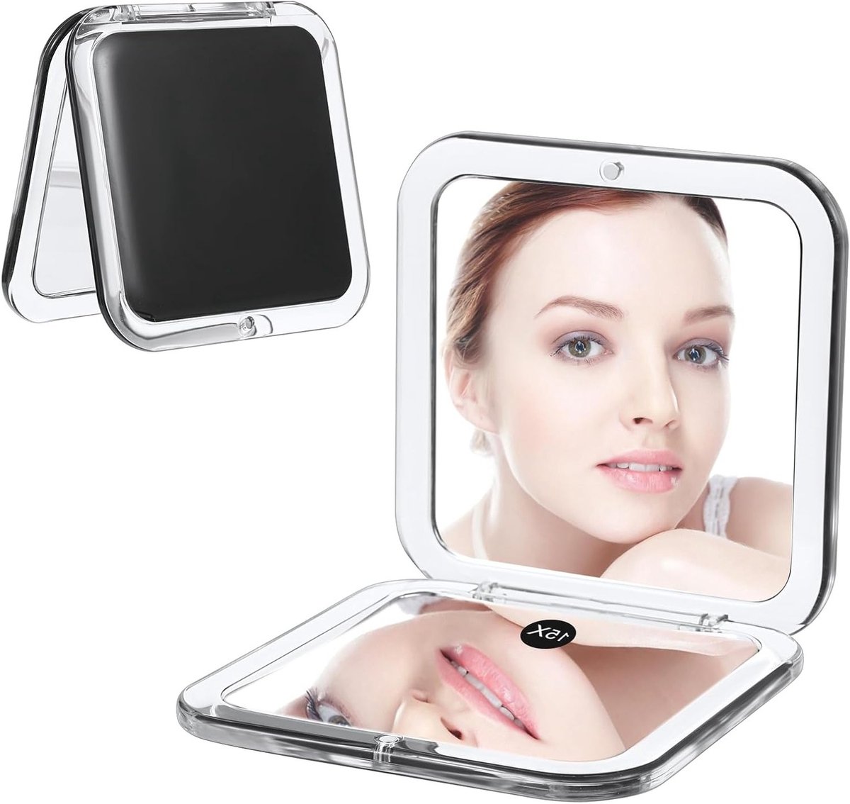 Vouwbare Reismirror met 15x Vergroting, Compact en Dubbelzijdig, Ideaal voor Make-up en Reizen, Zwart