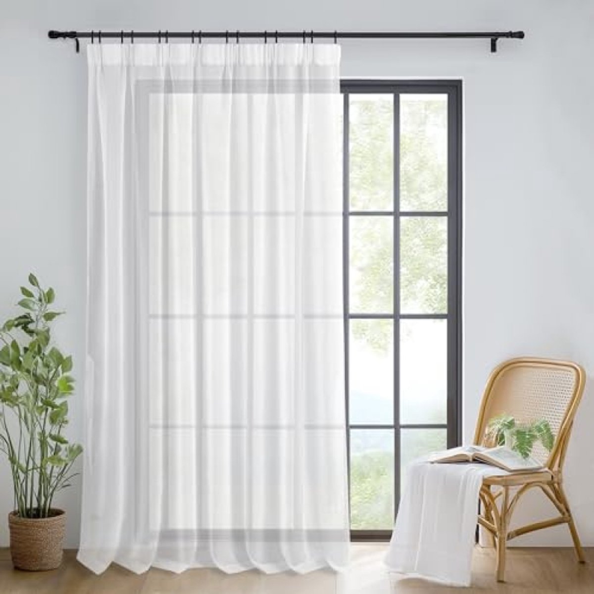 Witte voile gordijn met plooiband - 260 x 300 cm (h x b) - Halftransparant ruimteverdeler voor rail of roede - 1 paneel - 100% polyester