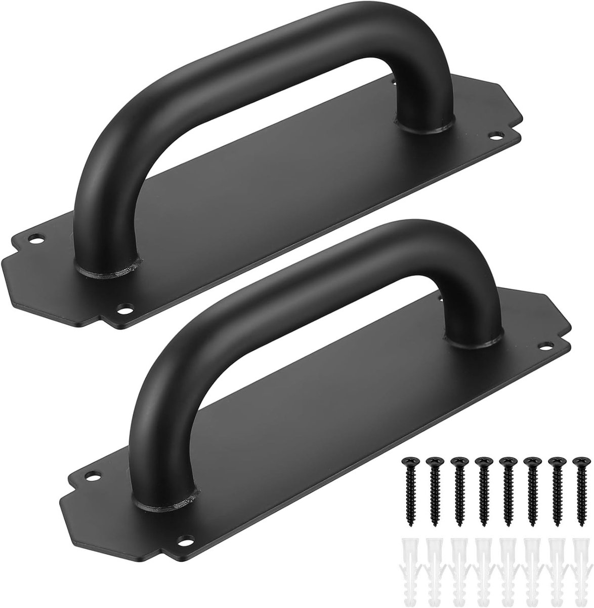 Set van 2 Zwarte Schuifdeursleutels voor Keuken, Badkamer en Kasten - Inclusief Bevestigingsschroeven en Metalen Platen (200mm, Eenvoudig Ontwerp)