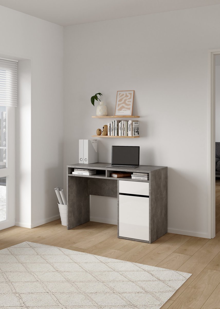 Giga Living Kantoorbureau Function Plus Oxide Beton Wit Hoogglans - Giga Living Grijs