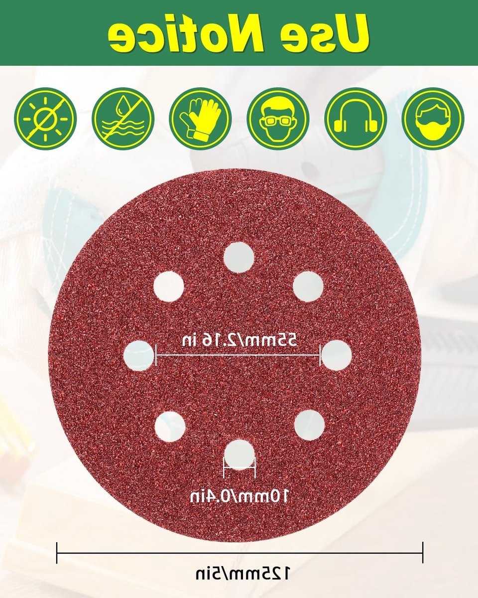 10 Stuks Schuurpapier 125mm 40 Grit, Ronde Schuurdiscs voor Excentrische Schuurmachines met 8 Gaten voor Schuren en Gladmaken van Diverse Materialen