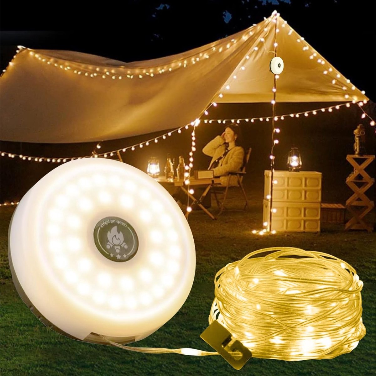 Buitenverlichting voor Camping en Tuin - 10 meter Oplaadbare Fairy Lights met 8 Verlichtingsmodi voor Avonturen en Feesten
