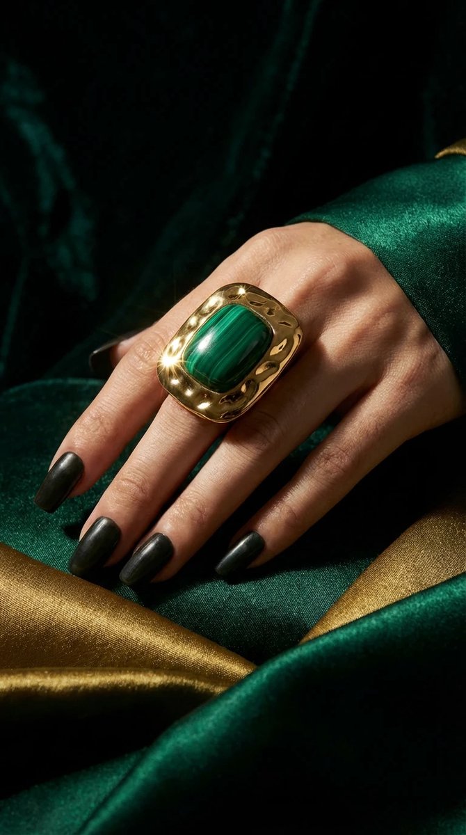Dorvina Messing Verkleurt Niet Sieraad Goudkleurig Groen Steen Rechthoekig Vintage Groot Dames Ring