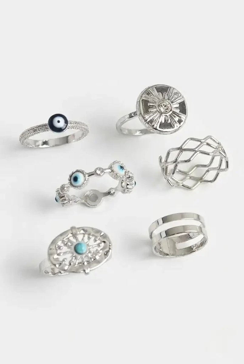 Dorvina Messing Zilverkleurig Boze Oog Detay Parel Vlinder Bewerkt Dames Ring Kombini