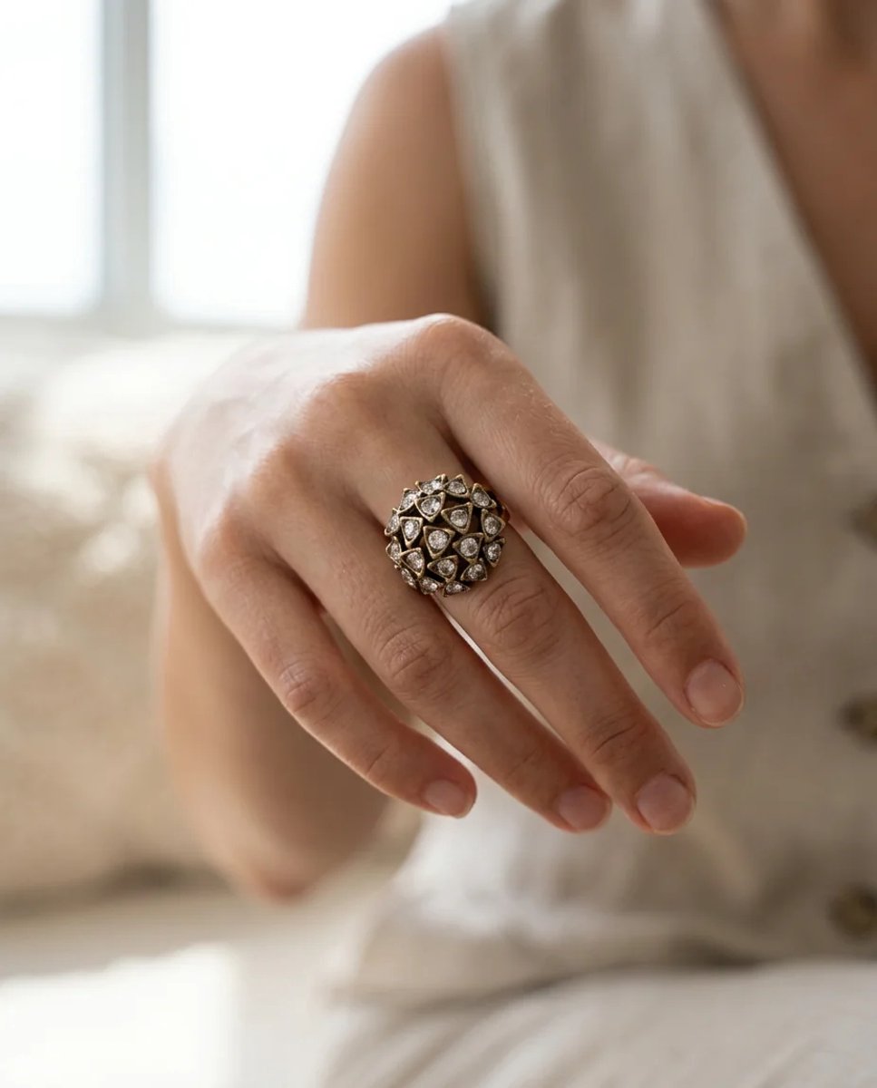 Dorvina Bronzen Ring Authentiek Sieraad Kristallen Steen Topaz Model Verstelbaar Vintage Dames Ring
