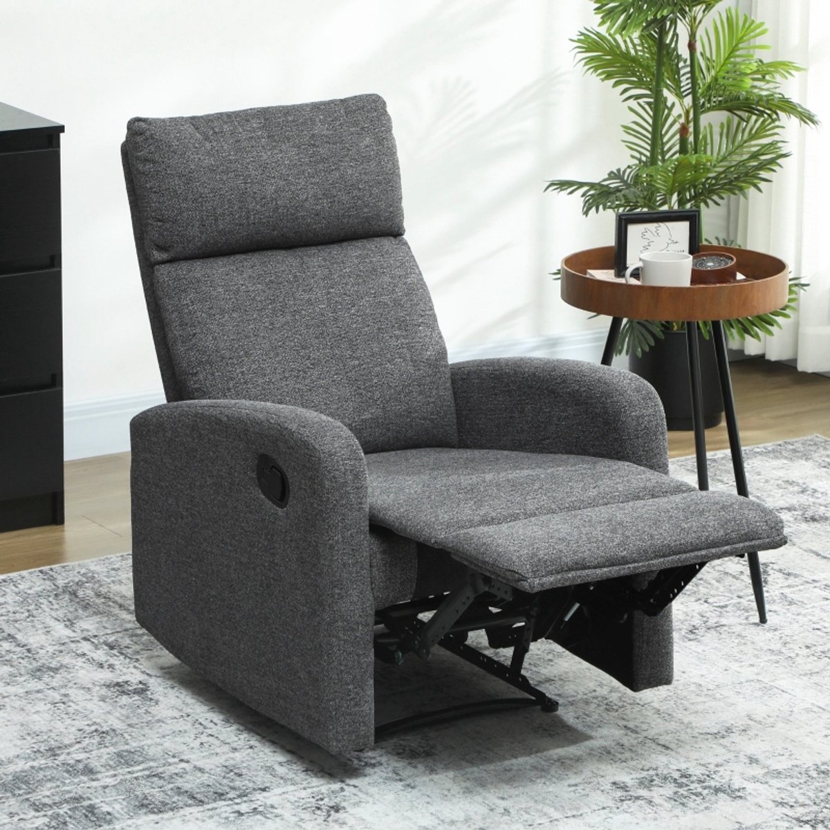 MODFU Relaxfauteuil - Handmatig Verstelbare Rugleuning En Beensteun - Modern - Woonkamer - Polyester - Donkergrijs