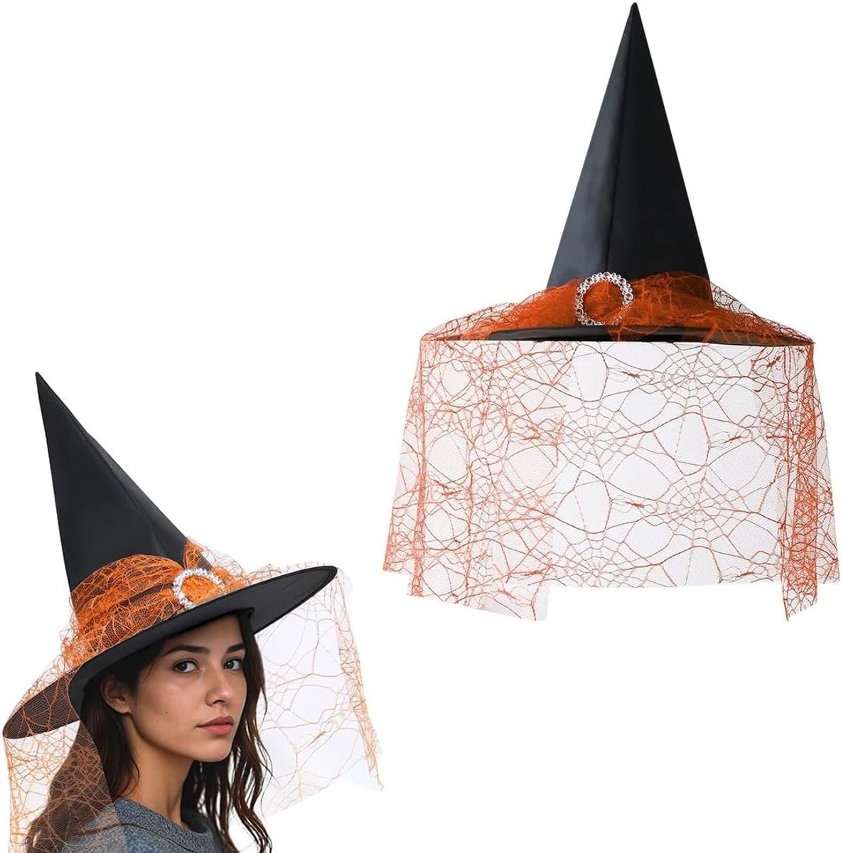 Zwarte Halloween Hoed voor Vrouwen met Grote Rand en Gesp - Perfecte Accessoire voor Halloween Feestjes en Kostuums