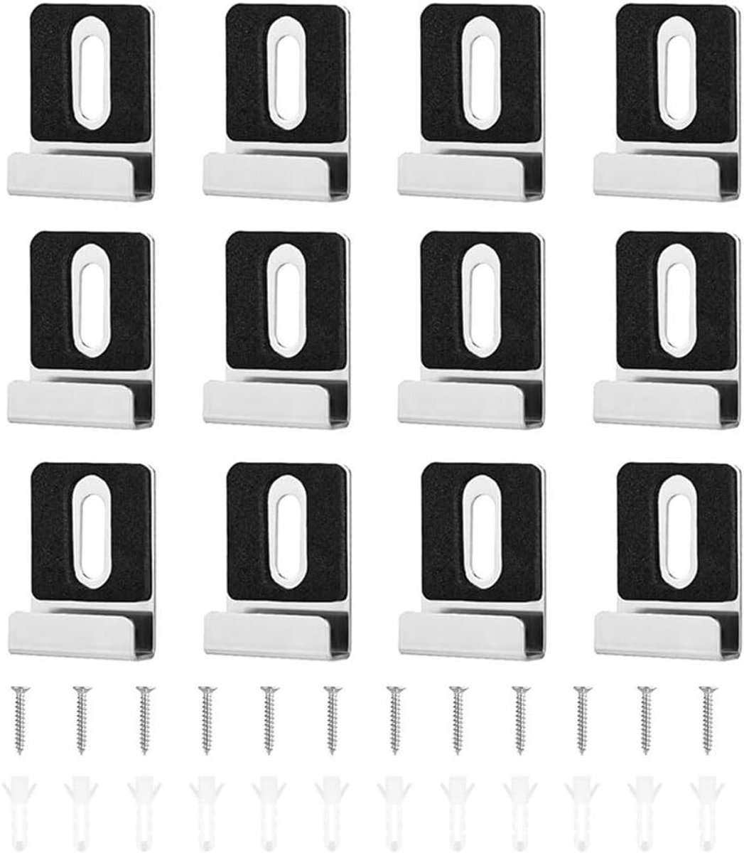 Set van 12 metalen spiegelclips met schroeven en rubberen pads voor stevige wandmontage va