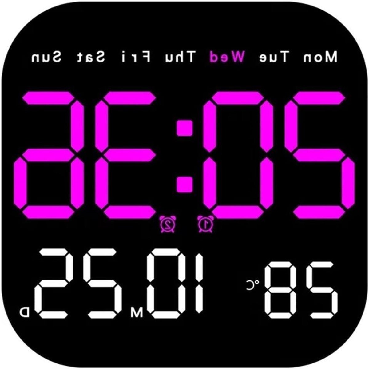 Digitale Wandklok - LED Wekker - Tijd Weergeven - Temperatuur Datum - 10x10 mm - Paars