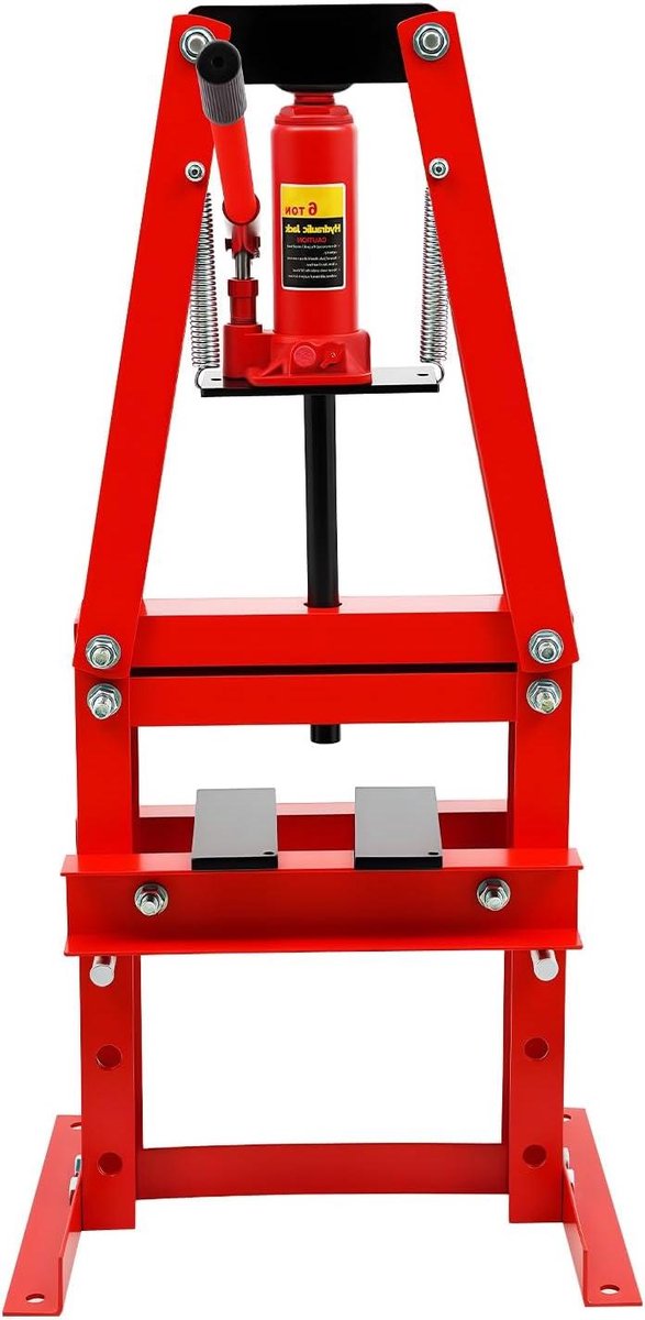 Hydraulische Werkplaatspers - Handpers Metaalbewerking - Lagers Verwisselen - Variabele Hoogte - 6 Ton Druk - Rood