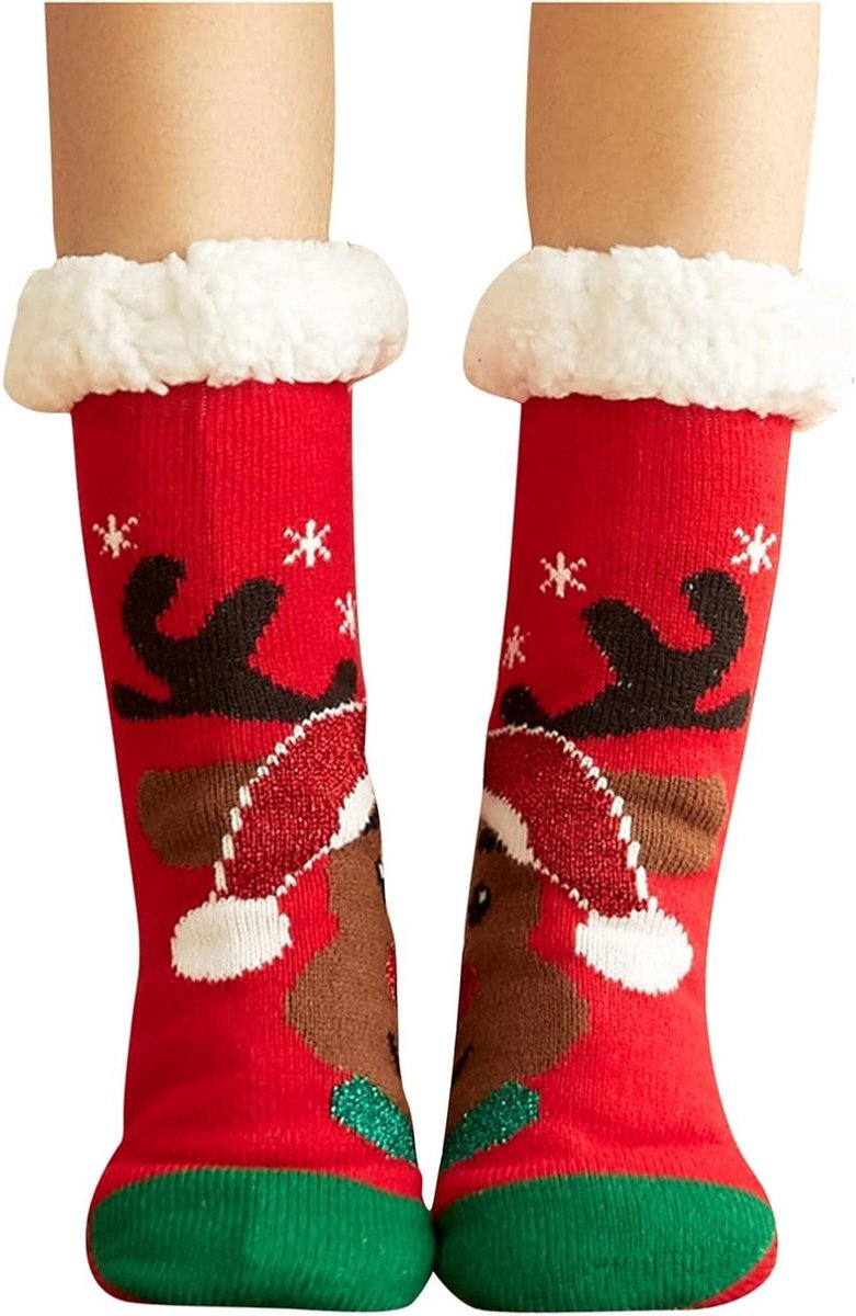 Huissokken Dames - Warme Sokken - Comfortabel Ontspannen - Antislip Zolen - One Size - Rood