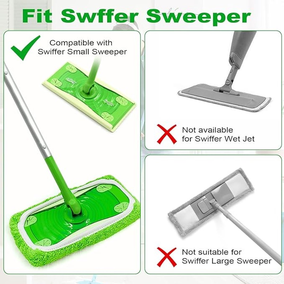 Herbruikbare microvezel moppads voor Swiffer, 4 stuks, groen