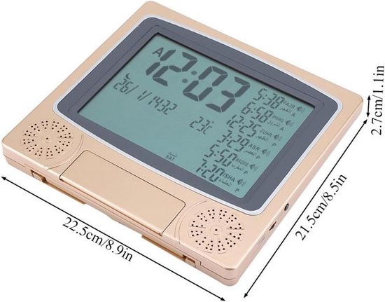 Islamic Azan Alarm Clock, Automatic Mosque, Digital Prayer, Time Table, Table Clock, Reminder, Alarm with LCD Display, for Home, Masjid, Ramadan (Gold) — afbeelding 5