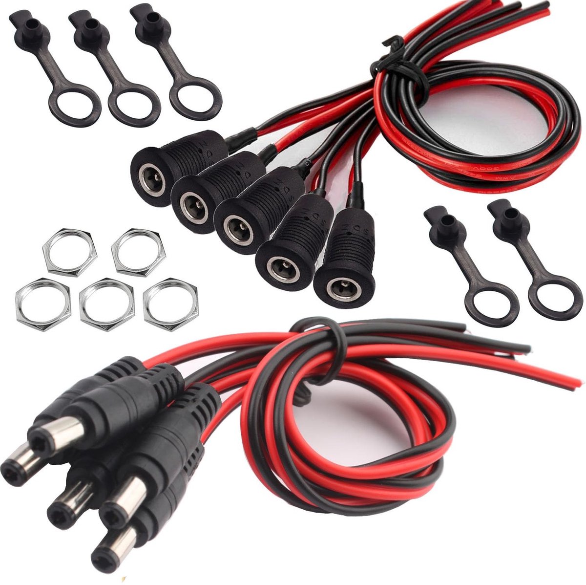 RUNCCI-YUN 5 Pairs 18 AWG 12V DC Pigtail Kabel 5.5mm x 2.5mm - Ideaal voor CCTV Camera's