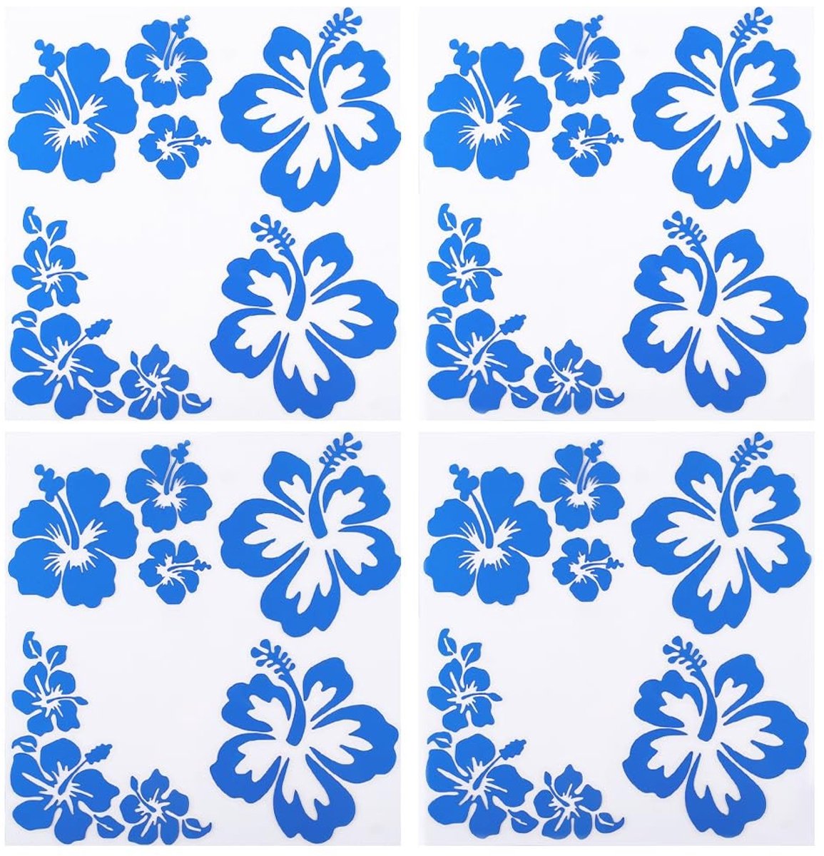 aladdien - 4 vellen hibiscus bloemen autostickers - Reflecterende stickers - Waterdicht vinyl - Decoratie voor auto - Blauw - Voor SUV vr...