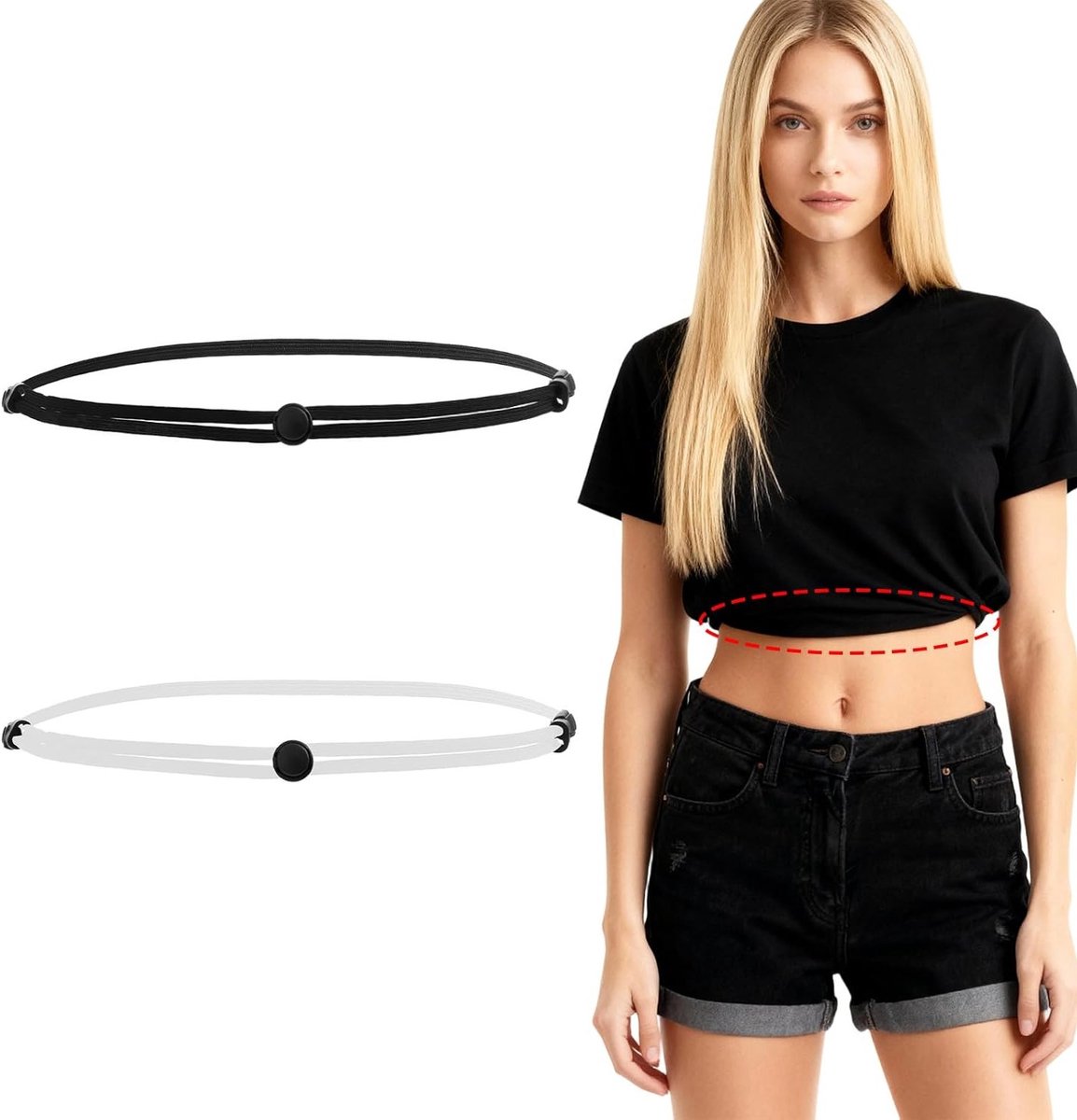 2 Stuks Verstelbare Tuckband voor Dames - Sweater Tuckband en Crop Band voor Stijlverandering van Tops, Makkelijk Tucken en Croppen