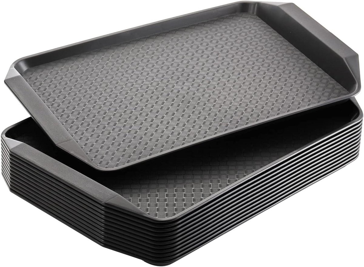 Plastic Dienbladen - Serveerschalen - Eten Serveren - Antislip Handgrepen - 12 Stuks - Zwart