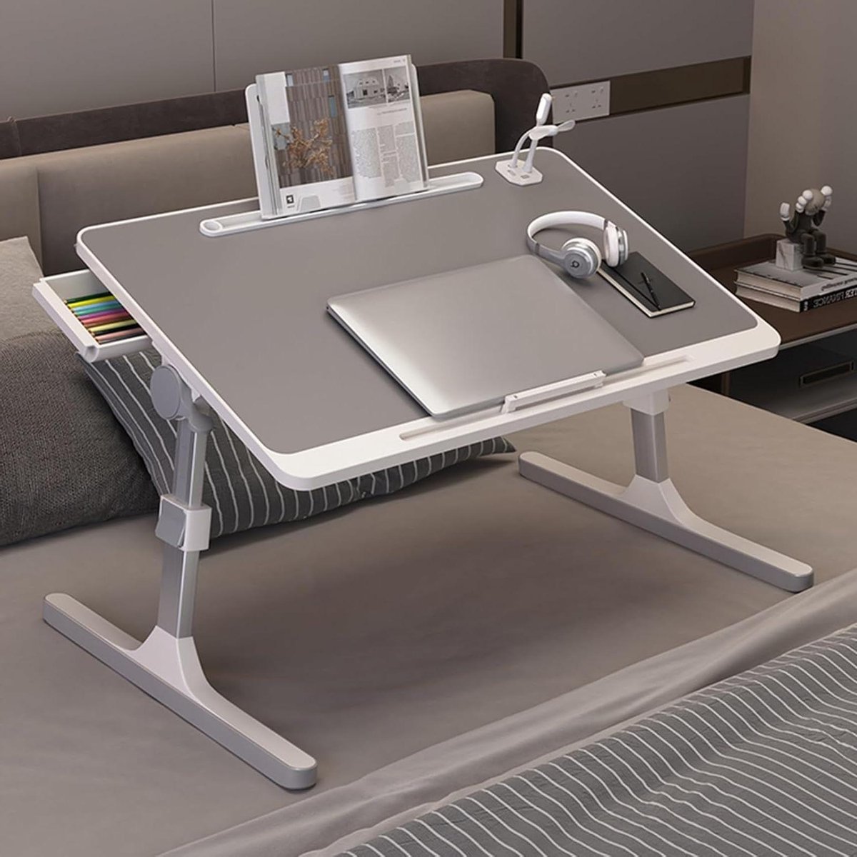 Laptop Bedtafel - Verstelbaar Bureau - Comfortabel Werken - 0-45° Kantelbaar - 48x70cm - Grijs