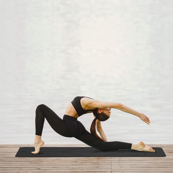 Yogamat - Fitnessmat Pilatesmat - Thuis sporten - Met uitlijning lijnen - 185x68cm - Zwart van Yogamat — afbeelding 3