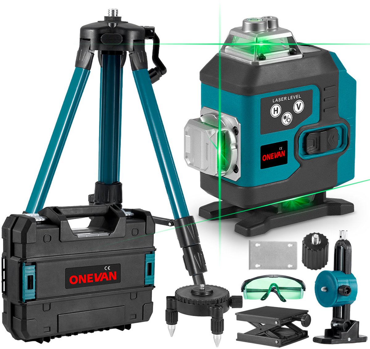 ONEVAN Kruislijnlaser met statief - 4D 16-lijn Zelfnivellerende Bouwlaser – 360 Graden Rotatie - Professionele Laserwaterpas voor Bouw & Kluswerk