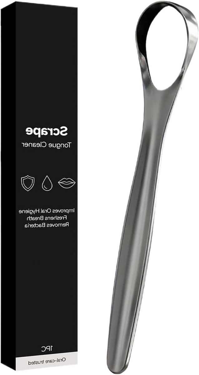 Tongschraper RVS - Mondreiniger - Frisse Adem - Antislip Grip - 14 cm - Zilver