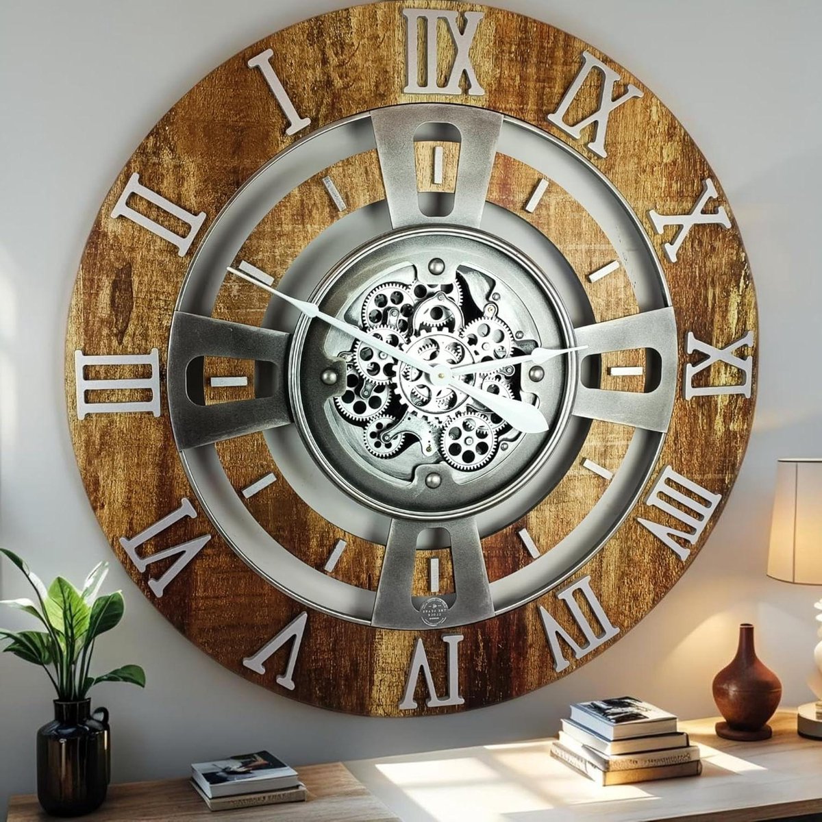 Wandklok - Tandwiel Klok - Interieur Decoratie - Bewegende Tandwielen - 60 cm - Vintage Bruin