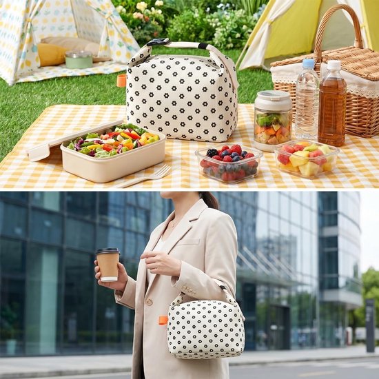 Koeltas Klein - Lunchtas Corduroy - Vers Houden - Waterdicht Vuilafstotend - 7 Liter - Witte Bloemen — afbeelding 4