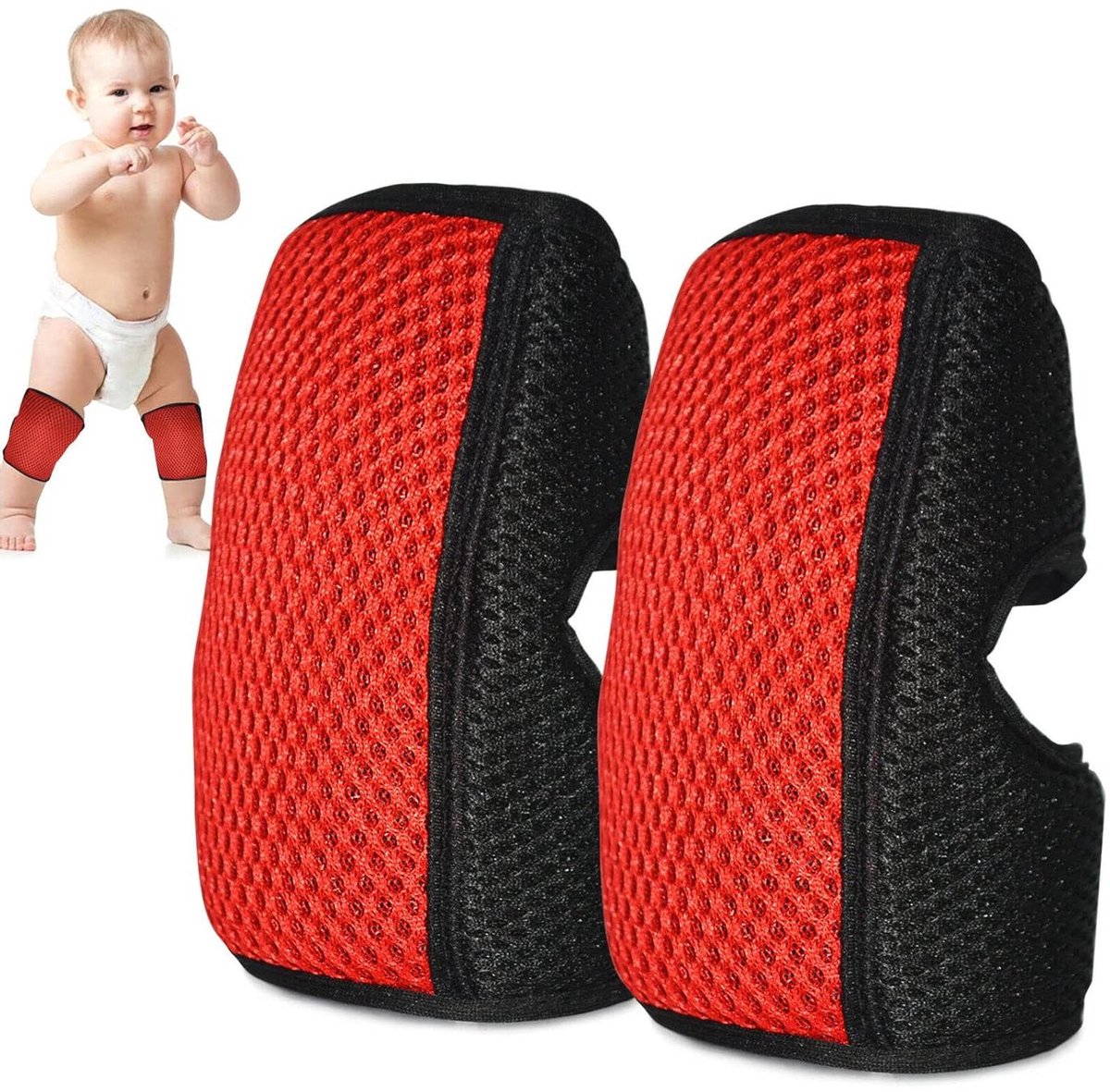 Baby Kniebeschermers - Peuter Beschermers - Actief Spelen - Verstelbare Band - One Size - Rood