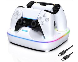 Laadstation Geschikt voor Playstation 5 Controller Oplader-Geschikt voor Playstation 5 (PS5) DualSense Oplaadstation-geschikt voor PS5 Dual Sense/Edge Controller-met 10 RGB-lampjes-geschikt voor PS5-accessoire