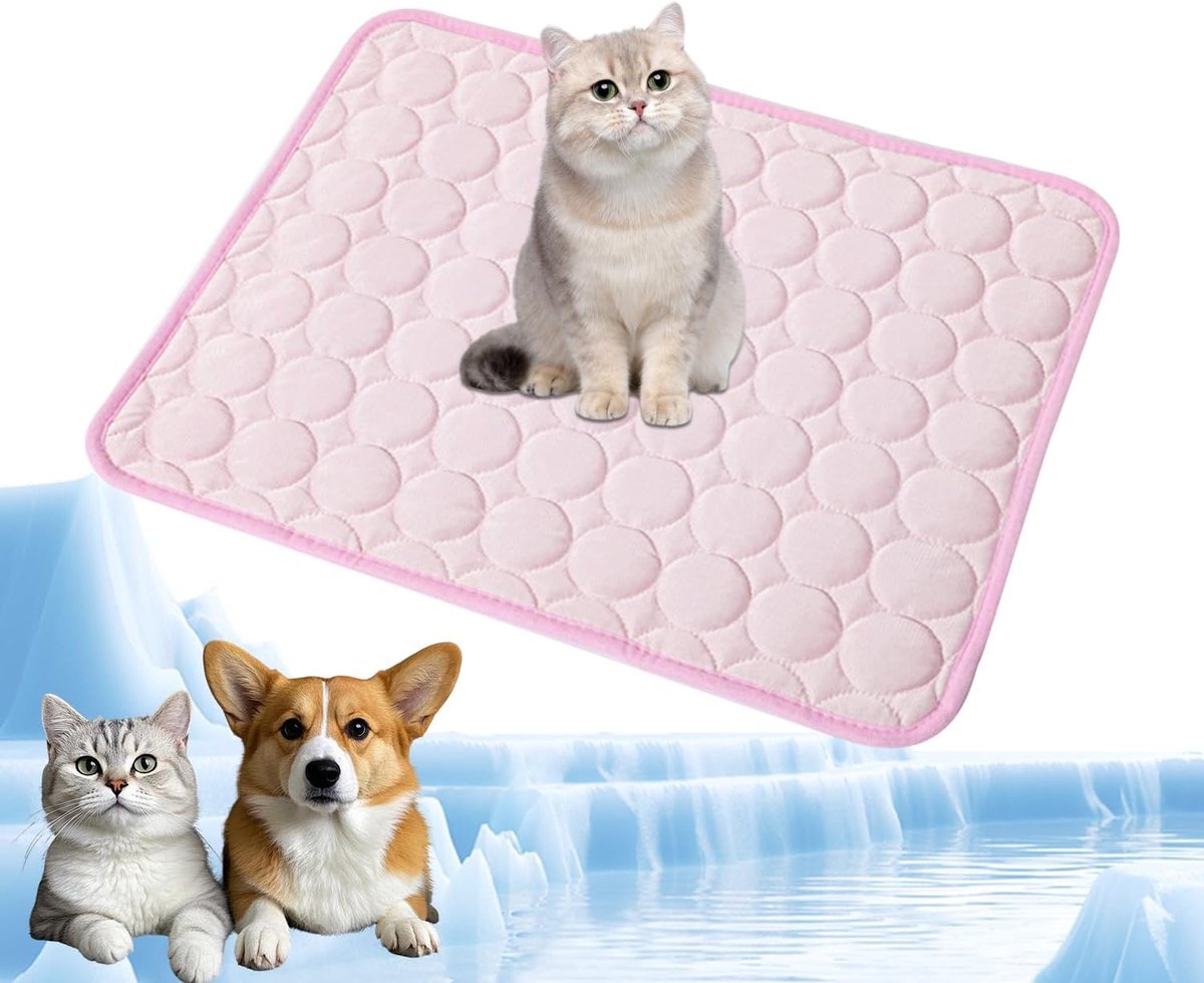 VHV - Koelmatten - Koelmatten voor honden - Koelmat voor honden en katten tijdens warm zomerweer - Koele en duurzame huisdiermat - Accessoire voor thuis en op reis - 62 x 50 cm - M - Roze