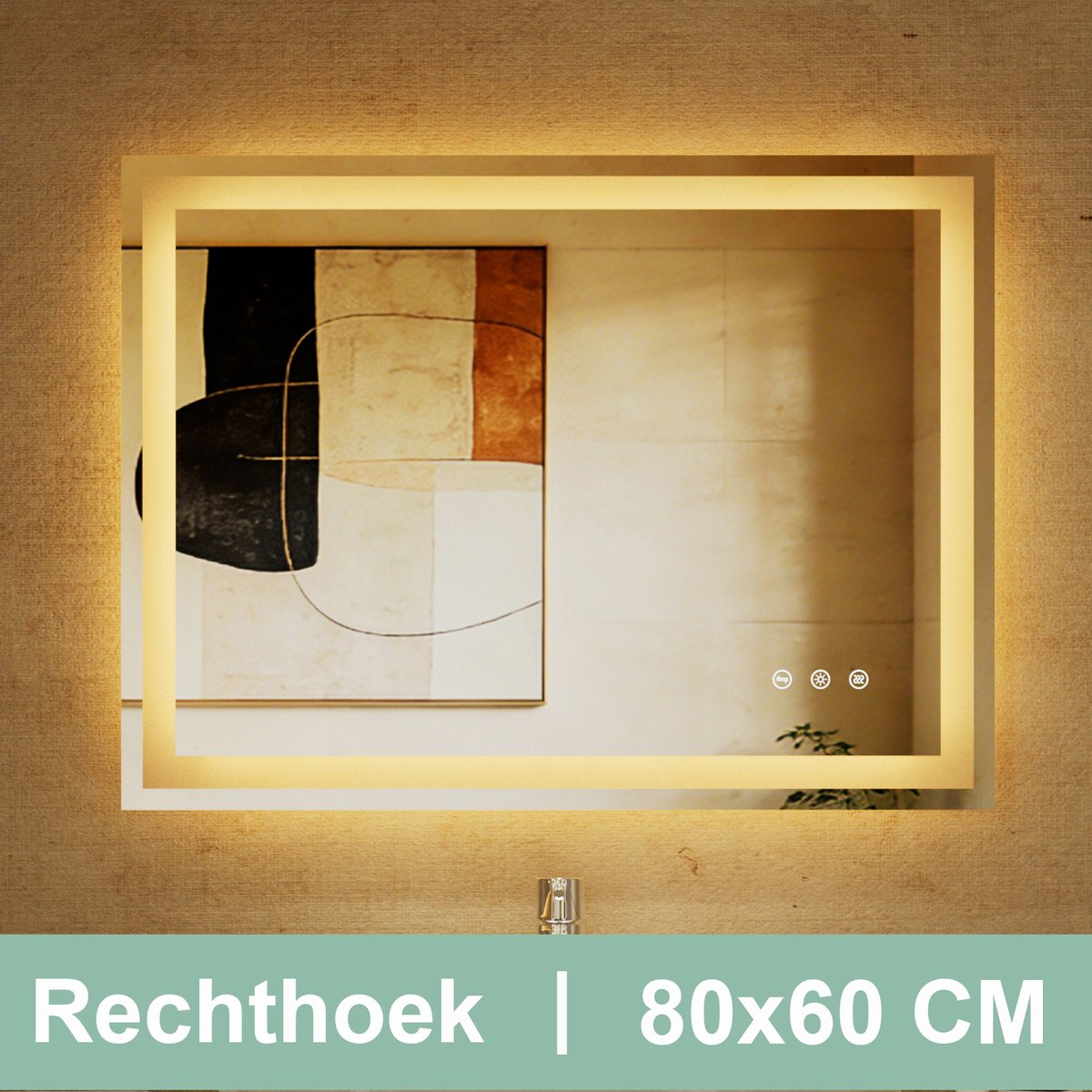 Auralum® Badkamerspiegel met verlichting - Badkamerspiegel Frameloos - Dimbaar - Anti-Condens - 3000K/4500K/6500K - Warm/Neutraal/Koud Wit - 80x60cm