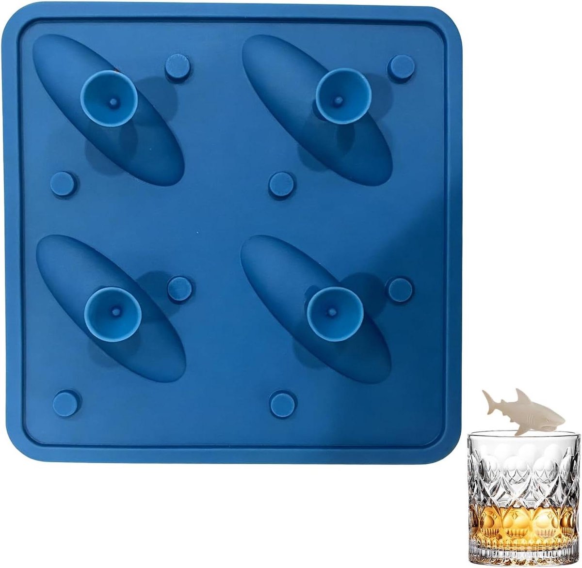 IJsblokjesvorm - Haaivorm mal - Dranken Koelen - Flexibel siliconen - 11 cm breed - Blauw