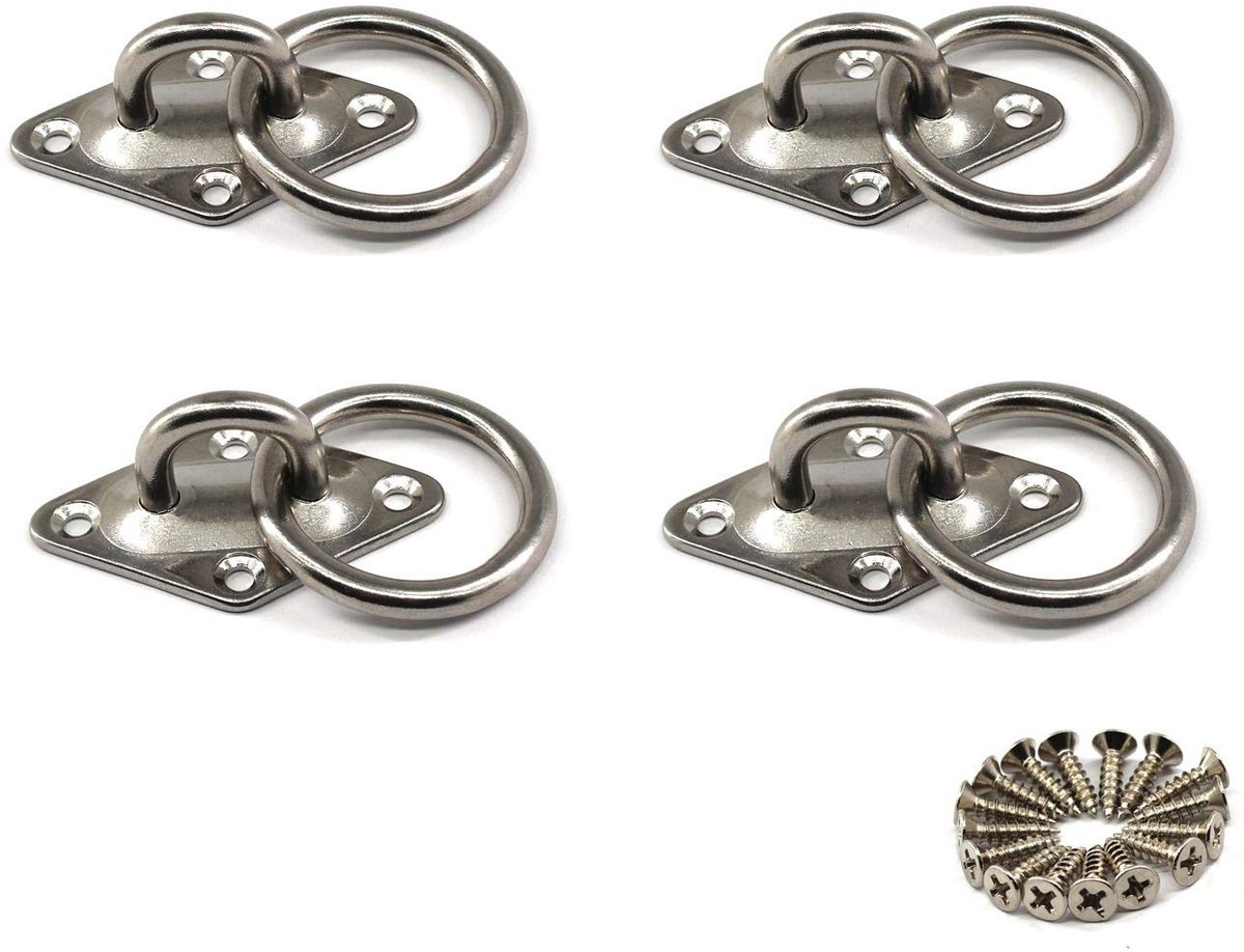 ONF3 - Oogplaat - Heavy Duty - Duurzaam ontwerp - Zilver - Marine haak - Perfect voor wand- en plafondmontage - Set van 4