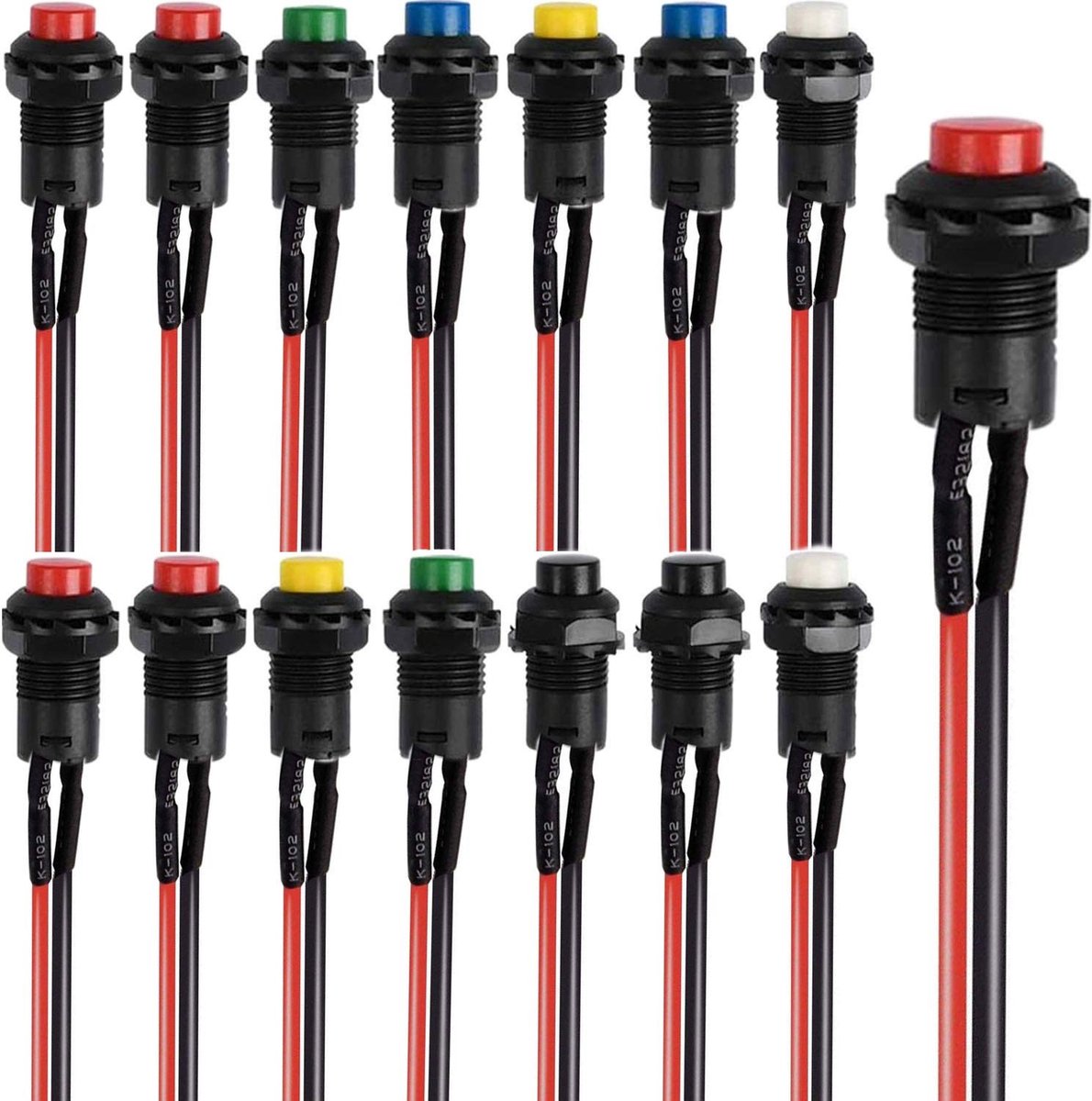 14pcs 12mm Momentary Push Button Switch - SPST ON/OFF voor Auto en Lampen