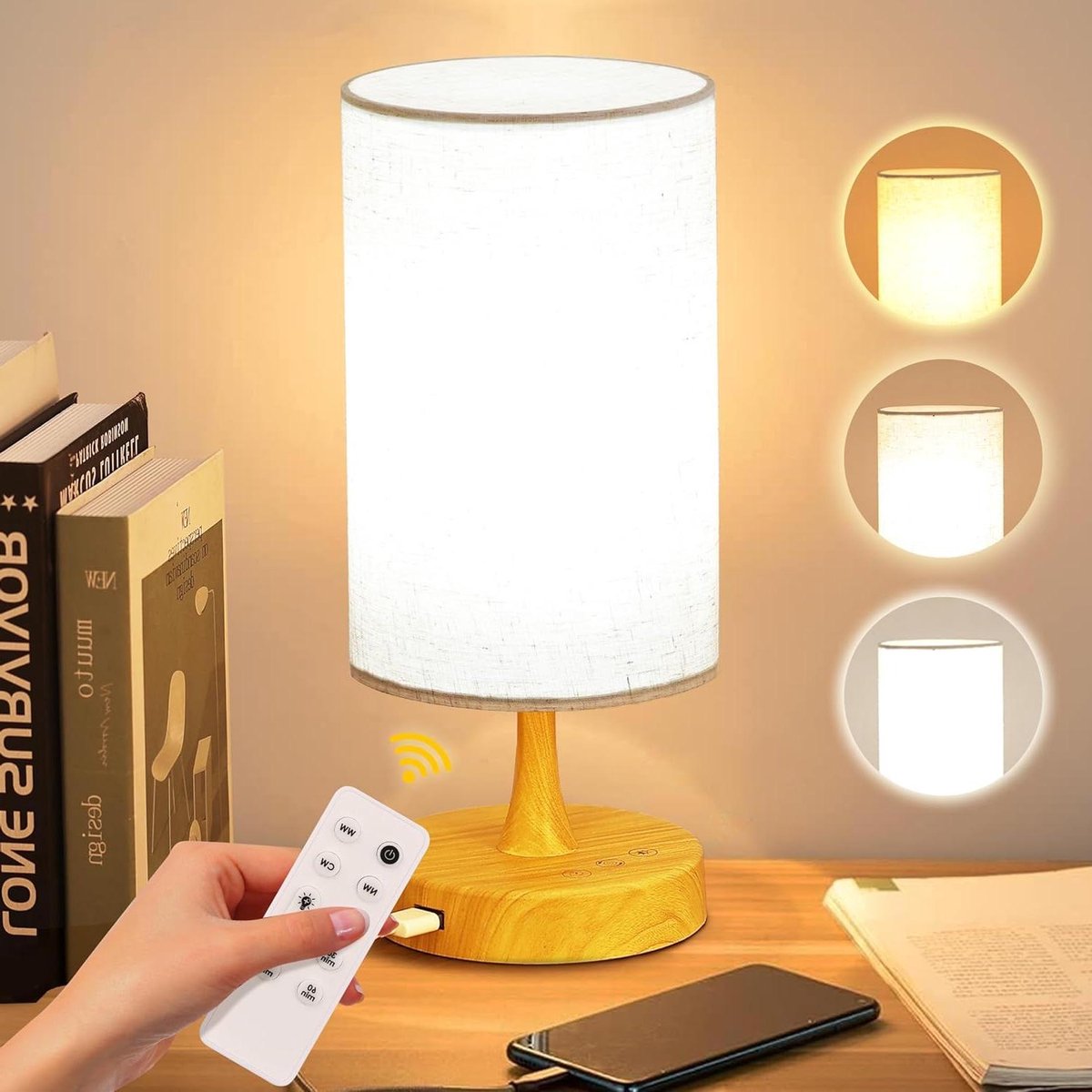 Daglichtlamp - Lichttherapie lamp - Welzijn verbeteren - 10.000 Lux met afstandsbediening - 3 kleurtemperaturen - Houten basis