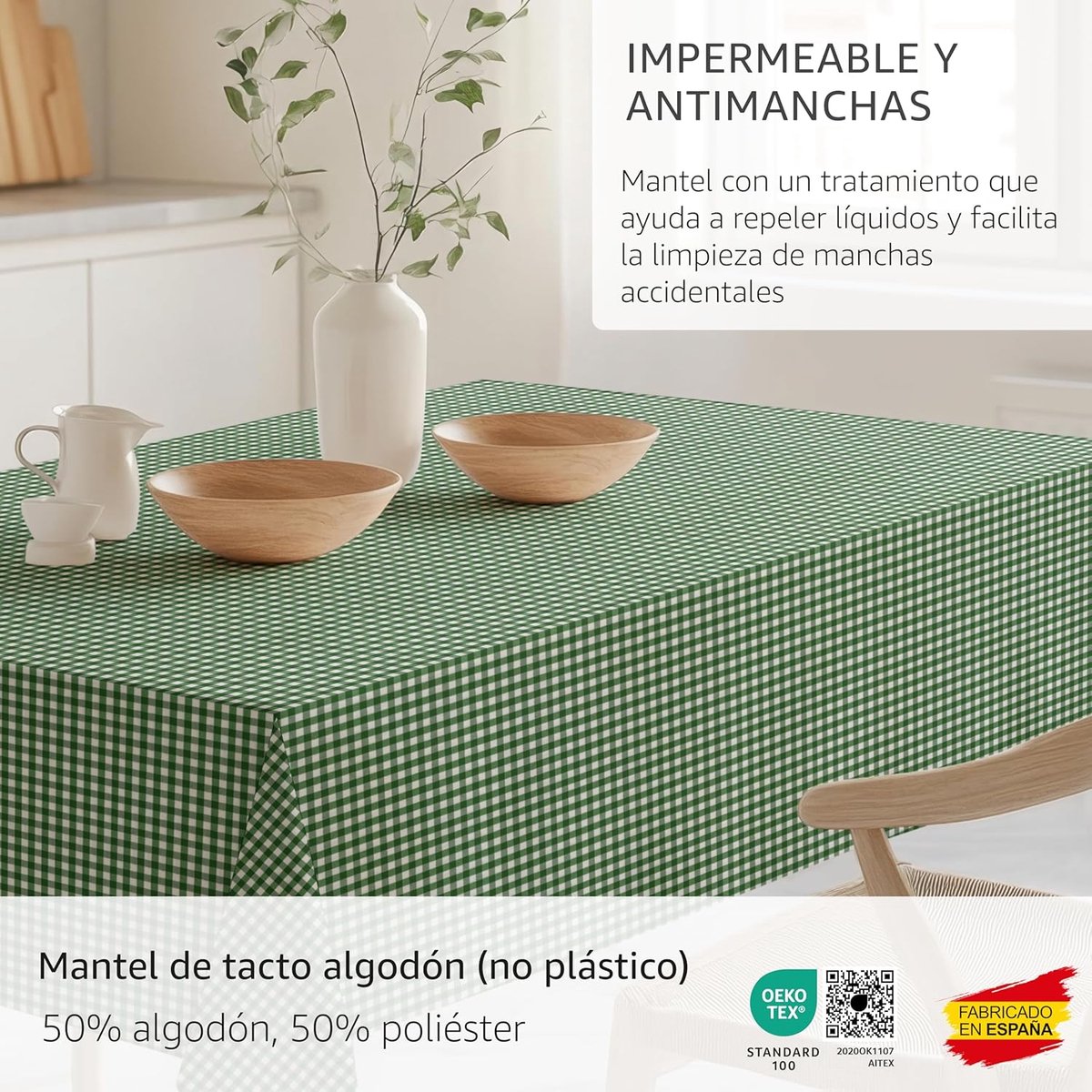 Tafelkleed Vichy - Geruit kleed - Eettafel decoratie - Teflon gecoat - 260 x 140 cm - Groen