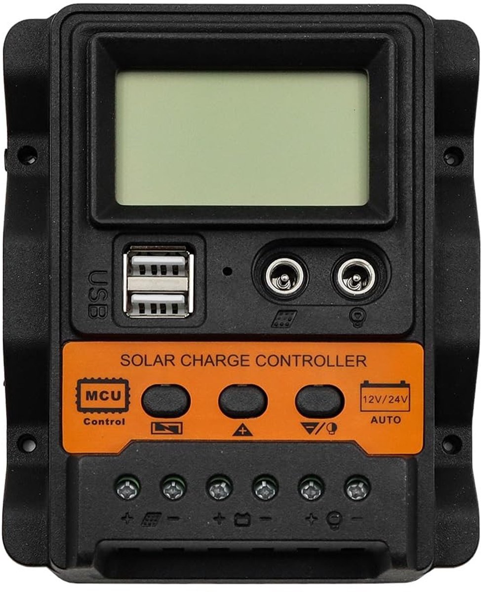 aladdien - Zonnepaneel Oplader Controller - 12V 24V 30A - Lichtregeling en Timerfunctie - Dubbele USB-poort - Ideaal voor Zonne-energie Systemen - E...