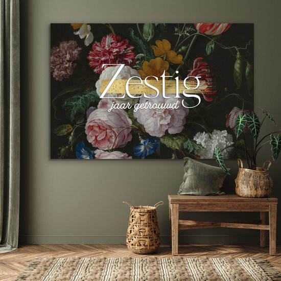 Aluminium schilderij 150x100 cm - Wanddecoratie metaal - Zestig jaar getrouwd - Huwelijk - Spreuken - Quotes - Metalen muurdecoratie woonkamer - Decoratie industrieel - Foto op dibond - Industriële accessoires slaapkamer
