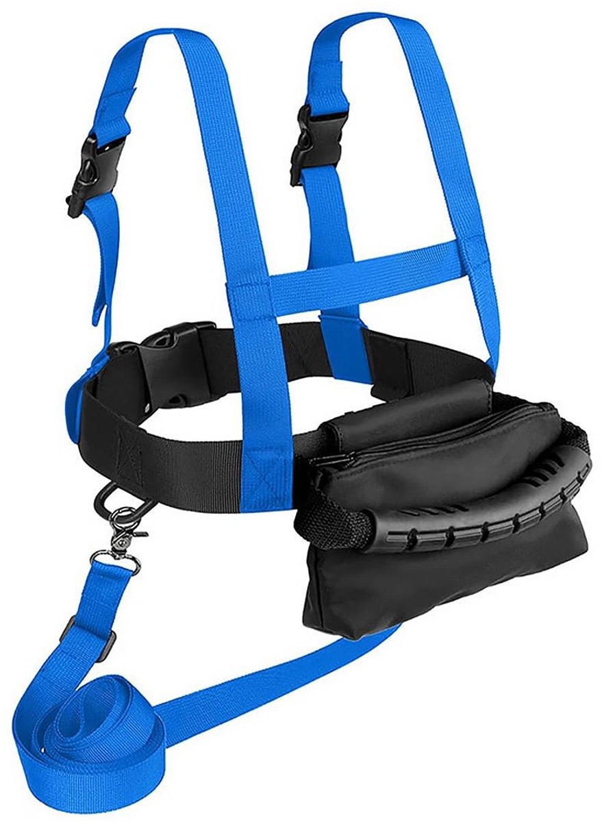 aladdien - Ski- en snowboardtrainingsharnas - Kinderen - Afneembare riem en tas - Blauw - Snelheidsregeling - Onderwijs ski-accessoires - Geschikt v..
