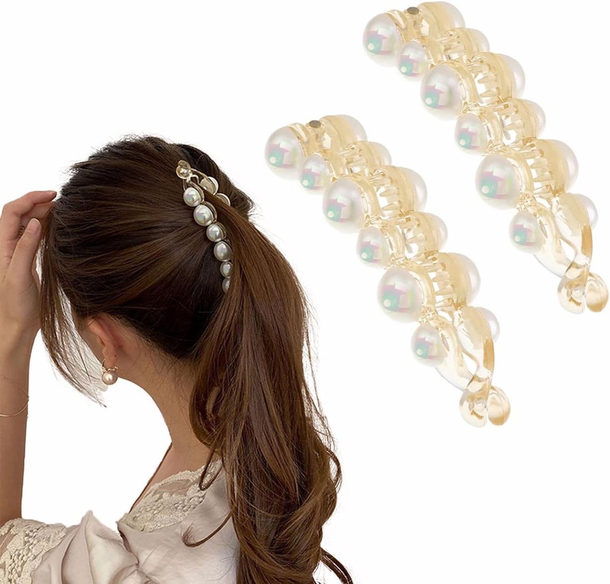 Bananen Haarclip - Parelklem - Kapsel Maken - Klassieke Vorm - Pack van 2 - Wit