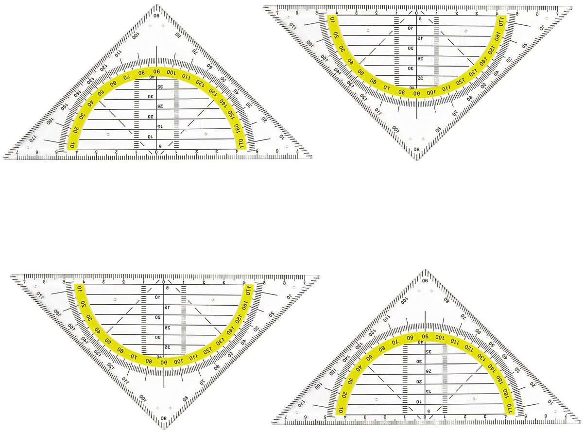 Set van 4 Transparante Geo-Triangles 16 cm - Flexibel en Precisie voor Tekeningen en Ontwerpen